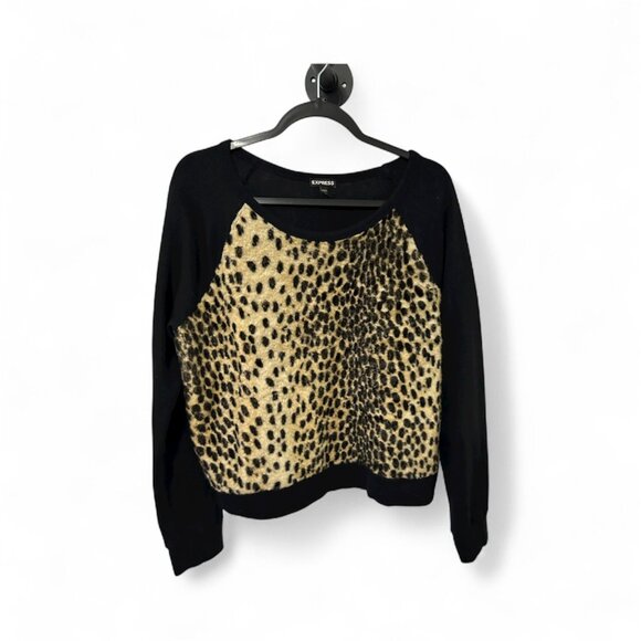 Express Long Sleeve Animal Print Pullover Sweater - Black - Size: Large - Picture 1 of 4
